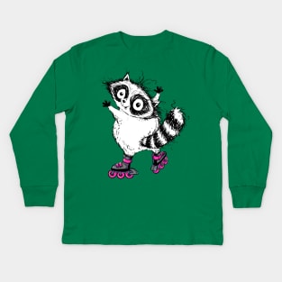 A Cute Little Raccoon on Some Sweet Blades Kids Long Sleeve T-Shirt